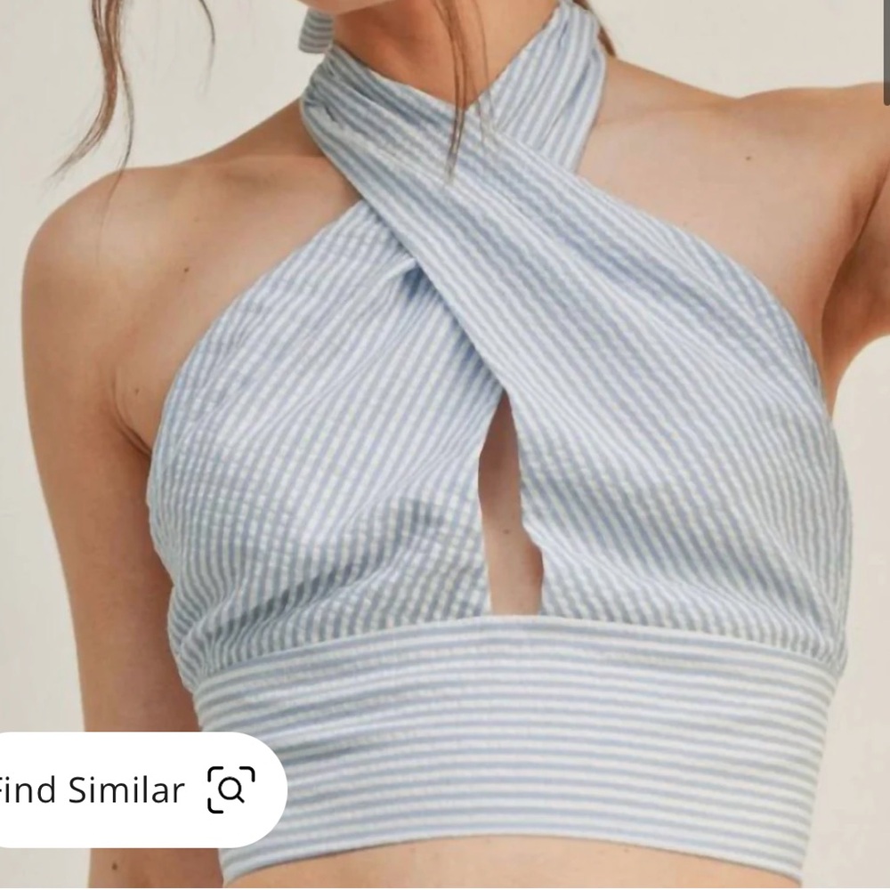 Lush Blue Sleeveless Asymmetrical Crop Top